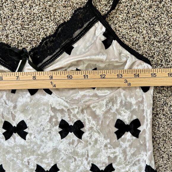 Bow Printed Velvet Coquette Glam Y2K Style Slip Cami Halter Lace Trim Top SMALL - Picture 4 of 6